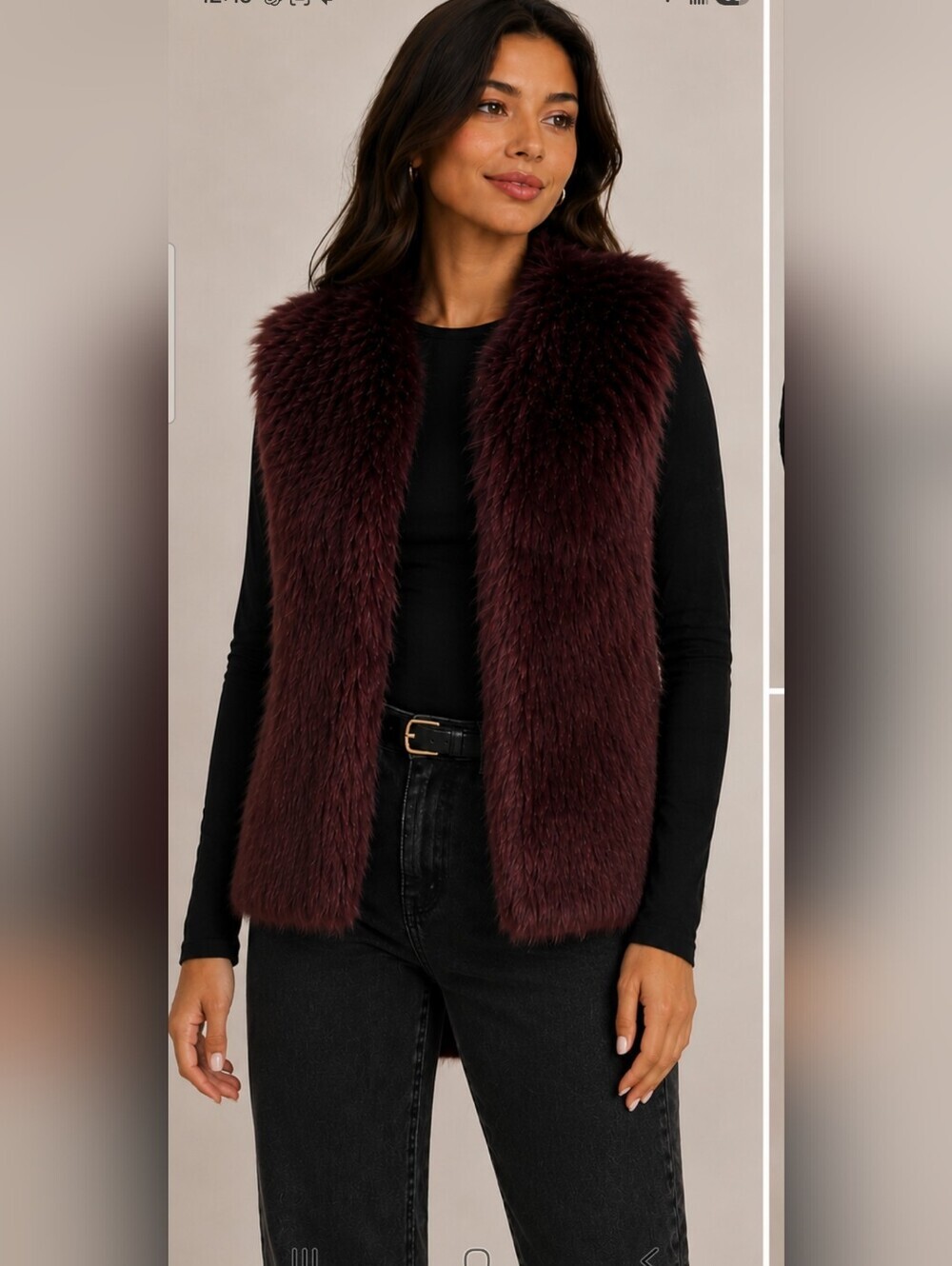 Bershka Burgundy Faux Fur Hook Front Vest XS